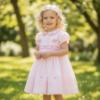 Picture of Sarah Louise Girls Smocked Bodice Puff Sleeve Dress - Pale Pink Fuchsia