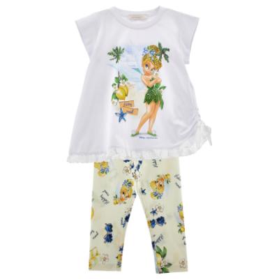 Picture of Monnalisa Girls Tinkerbell Tunic & Legging Set X 2 - White Yellow