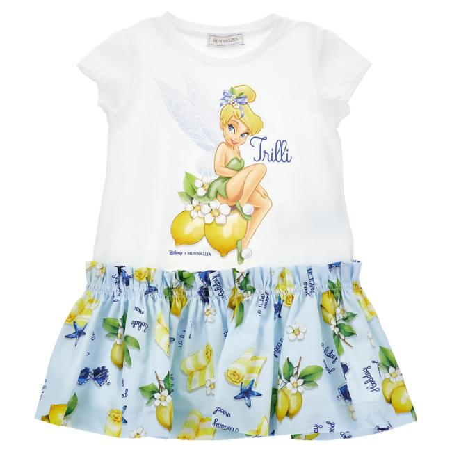 Picture of Monnalisa Girls Tinkerbell Drop Waist Dress - White Yellow