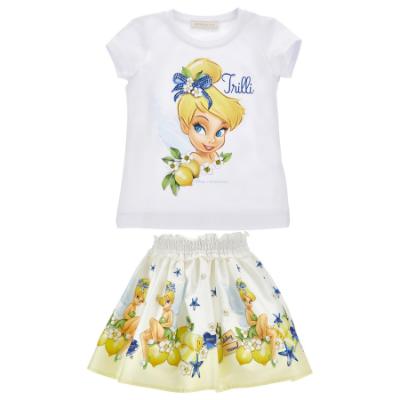 Picture of Monnalisa Girls Tinkerbell Top & Skirt Set X 2 - White Yellow