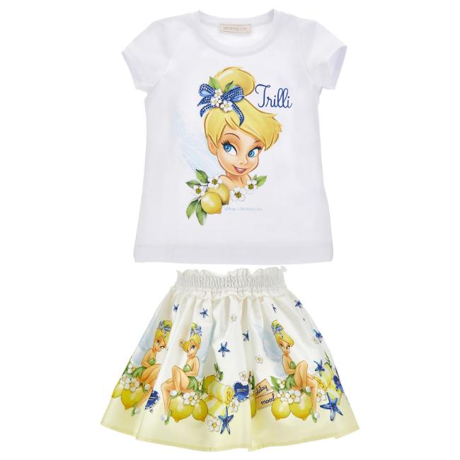Picture of PRE ORDER Monnalisa Girls Tinkerbell Top & Skirt Set X 2 - White Yellow