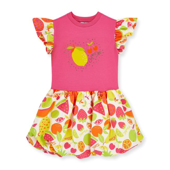 Picture of PRE ORDER A Dee Tutti Frutti Tilly Print Mix Dress - Bright Pink