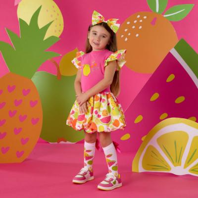 Picture of A Dee Tutti Frutti Tilly Print Mix Dress - Bright Pink