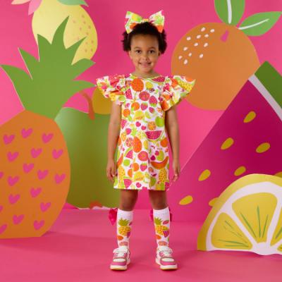 Picture of A Dee Tutti Frutti Tamara Print Dress With Bow - Bright White