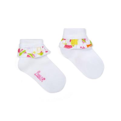 Picture of PRE ORDER Little A Baby Girls Cutie Frutti Poppy Print Frill Ankle Sock - Bright White