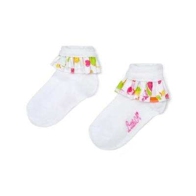 Picture of Little A Baby Girls Cutie Frutti Poppy Print Frill Ankle Sock - Bright White