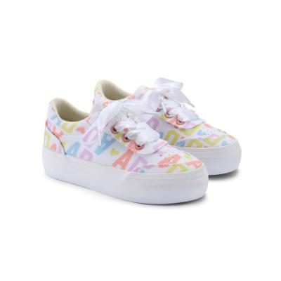 Picture of A Dee Signature Summer Patty Initial Print Platform Trainer  - Bright White Multi