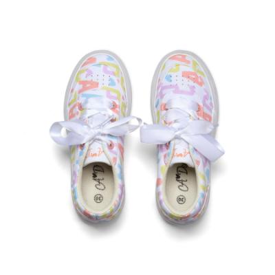 Picture of PRE ORDER A Dee Signature Summer Patty Initial Print Platform Trainer  - Bright White Multi