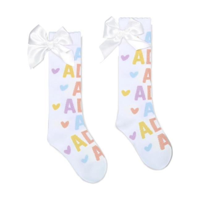 Picture of PRE ORDER A Dee Signature Summer Sylvia Knee High Initial Print Socks - Bright White