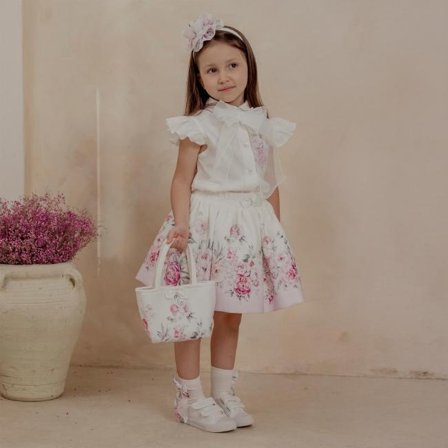 Picture of Daga Girls Blush Harmony Peony Skirt & Blouse Set X 2 - White Pink