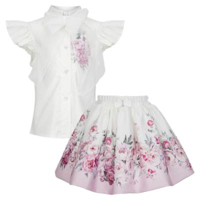 Picture of PRE ORDER Daga Girls Blush Harmony Peony Skirt & Blouse Set X 2 - White Pink