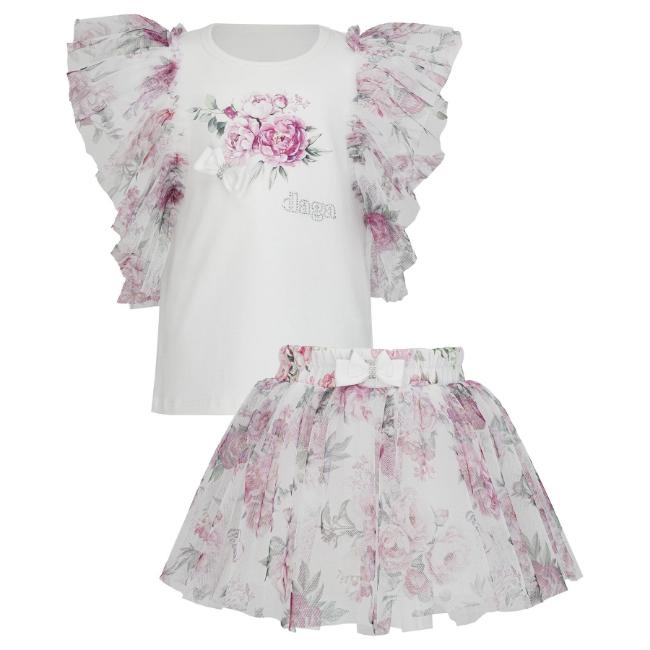 Picture of Daga Girls Blush Harmony Peony Skort & Ruffle Top Set X 2 - White Pink