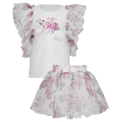 Picture of PRE ORDER Daga Girls Blush Harmony Peony Skort & Ruffle Top Set X 2 - White Pink