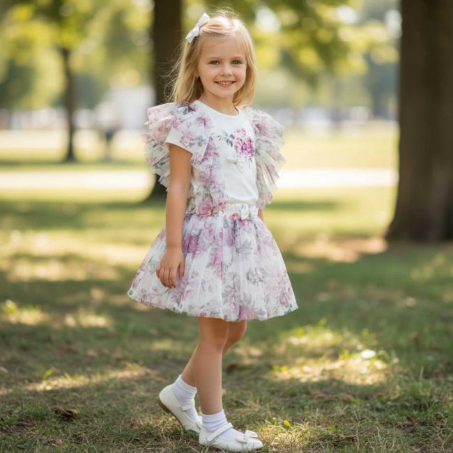 Picture of Daga Girls Blush Harmony Peony Skort & Ruffle Top Set X 2 - White Pink
