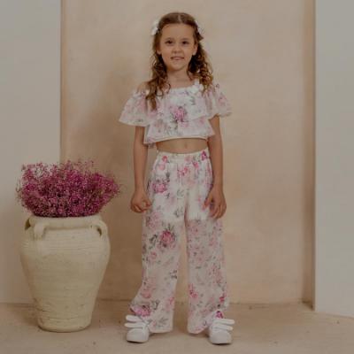 Picture of Daga Girls Blush Harmony Off Shoulder Peony Blouse & Wide Leg Bottoms Set X 2 - White Pink