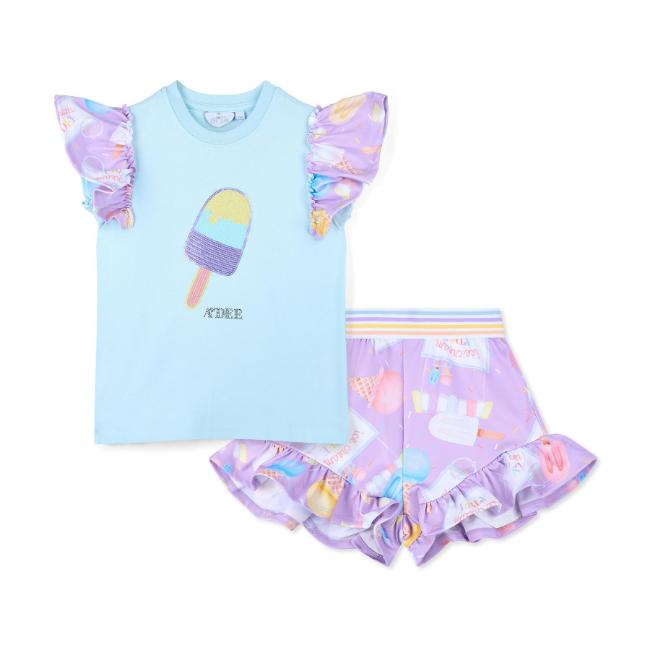Picture of A Dee Pastel Parlour Sia Ice Cream Print Short Set - Soft Blue