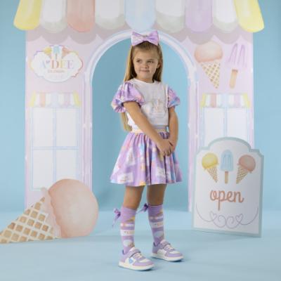 Picture of A Dee Pastel Parlour Sally Ice Cream Print Frill Skirt Set - Bright White