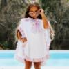 Picture of PRE ORDER A Dee Pastel Parlour Rosie Ice Cream Print Frill Towelling Poncho - Bright White