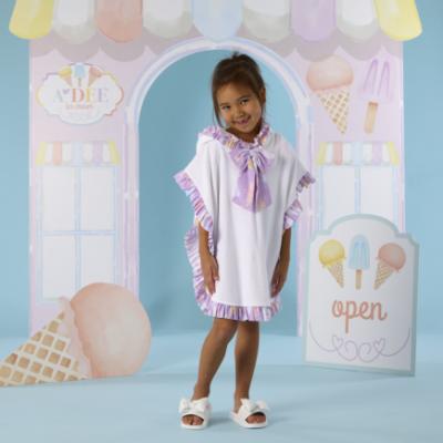 Picture of A Dee Pastel Parlour Rosie Ice Cream Print Frill Towelling Poncho - Bright White