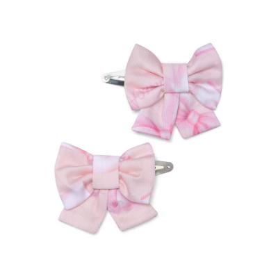 Picture of PRE ORDER Little A Baby Girls Perfectly Pink Oria Bow Print Hair Clips X 2 - Pink Blossom