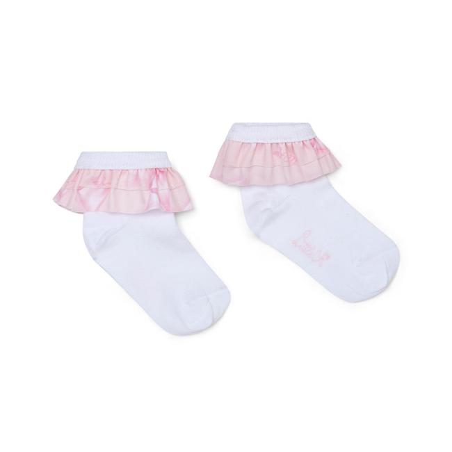 Picture of PRE ORDER Little A Baby Girls Perfectly Pink Odette Bow Print Frill Ankle Sock - Bright White