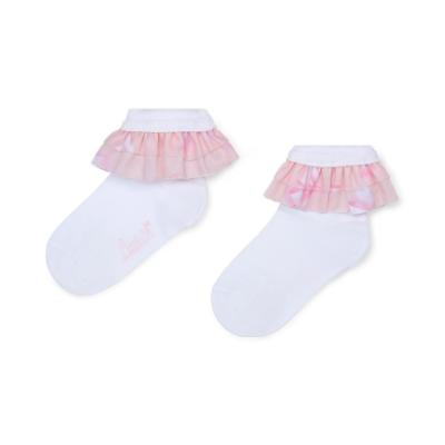 Picture of Little A Baby Girls Perfectly Pink Odette Bow Print Frill Ankle Sock - Bright White