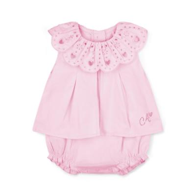 Picture of Little A Baby Girls Perfectly Pink Olga Romper With Broderie Anglaise Collar- Pink Blossom