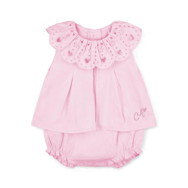 Picture of Little A Baby Girls Perfectly Pink Olga Romper With Broderie Anglaise Collar- Pink Blossom