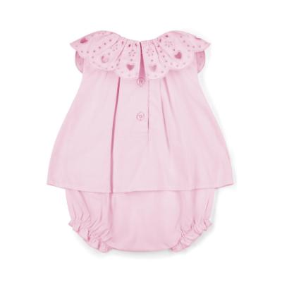 Picture of Little A Baby Girls Perfectly Pink Olga Romper With Broderie Anglaise Collar- Pink Blossom