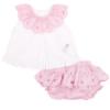 Picture of Little A Baby Girls Perfectly Pink Orla Jam Pant Set With Broderie Anglaise Collar - Bright White