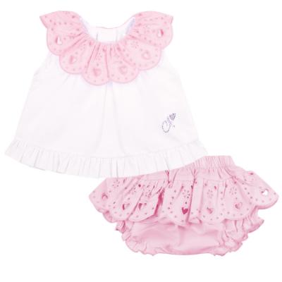 Picture of Little A Baby Girls Perfectly Pink Orla Jam Pant Set With Broderie Anglaise Collar - Bright White