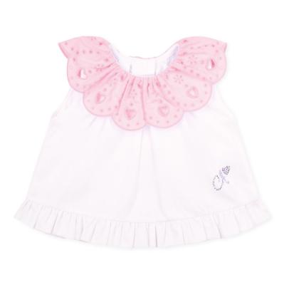 Picture of PRE ORDER Little A Baby Girls Perfectly Pink Orla Jam Pant Set With Broderie Anglaise Collar - Bright White