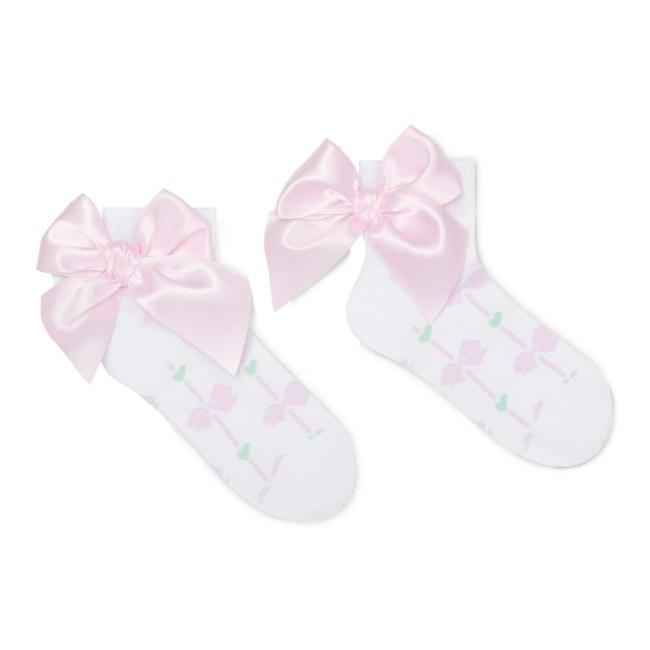 Picture of PRE ORDER A Dee Bowtique Chic Rowan Bow Print Ankle Socks - Bright White