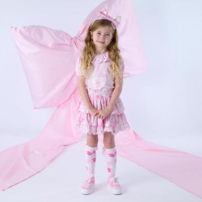 Picture of PRE ORDER A Dee Bowtique Chic Ramona Bow Print Knee Socks - Pink Blossom