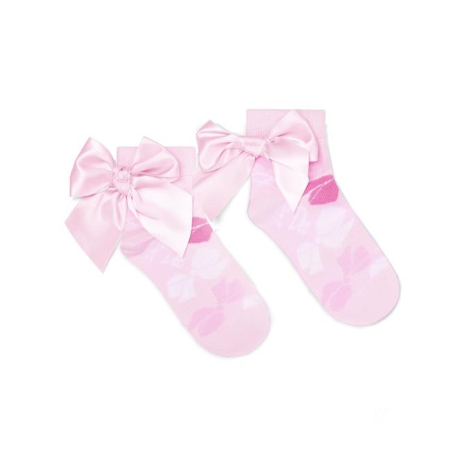 Picture of A Dee Bowtique Chic Rina Bow Print Ankle Socks - Pink Blossom