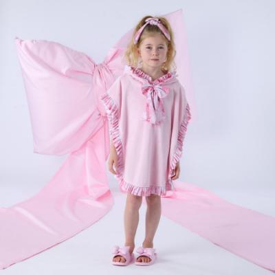 Picture of PRE ORDER A Dee Bowtique Chic Rosie Bow Print Frill Toweling Poncho - Pink Blossom