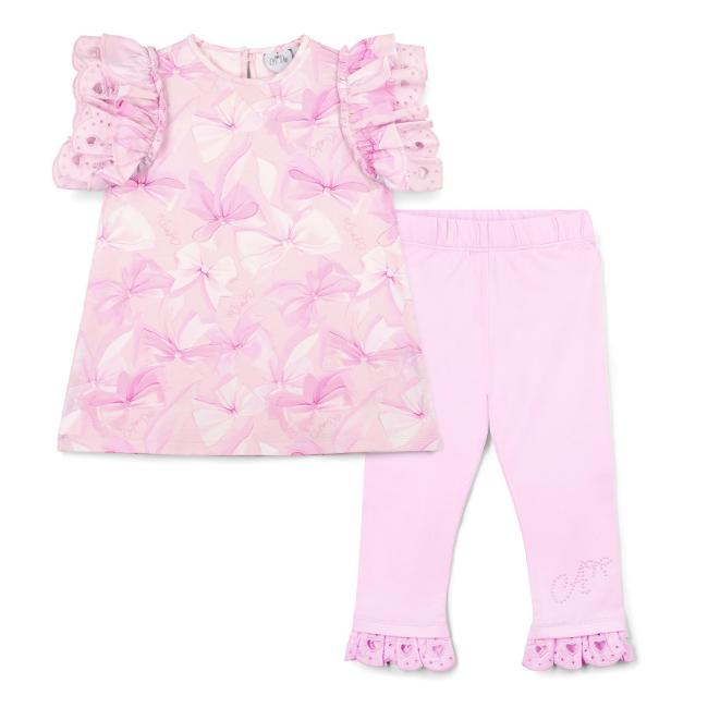 Picture of A Dee Bowtique Chic Rachel Bow Print Legging Set With Broderie Anglaise - Pink Blossom