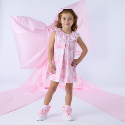 Picture of A Dee Bowtique Chic Ruth Bow Print Dress With Broderie Anglaise Collar - Pink Blossom