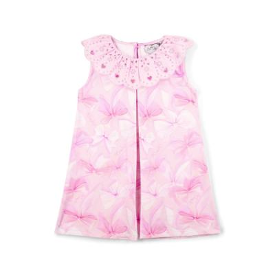 Picture of PRE ORDER A Dee Bowtique Chic Ruth Bow Print Dress With Broderie Anglaise Collar - Pink Blossom