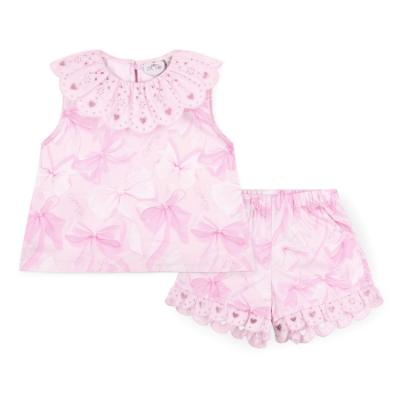 Picture of A Dee Bowtique Chic Ruby Bow Print Short Set With Broderie Anglaise - Pink Blossom