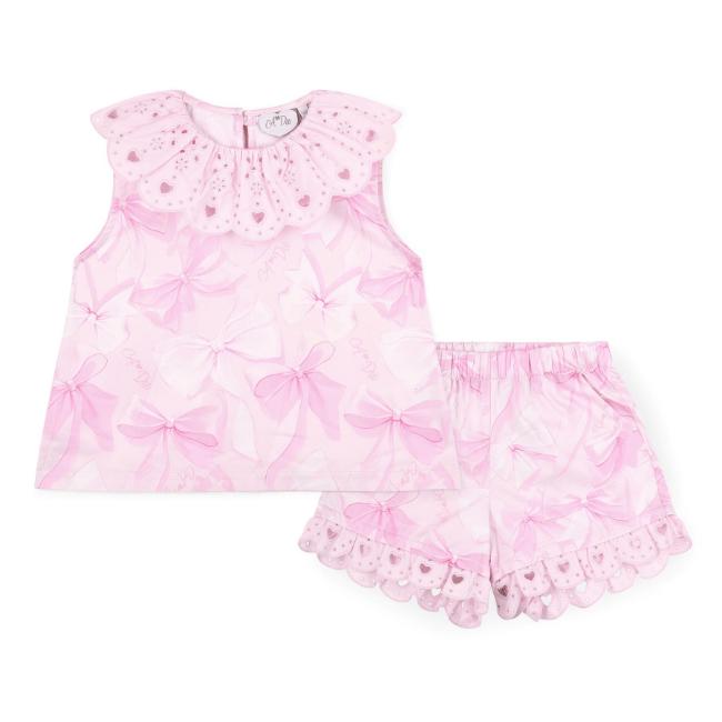 Picture of A Dee Bowtique Chic Ruby Bow Print Short Set With Broderie Anglaise - Pink Blossom