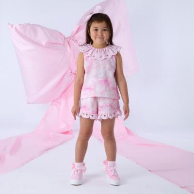 Picture of A Dee Bowtique Chic Ruby Bow Print Short Set With Broderie Anglaise - Pink Blossom