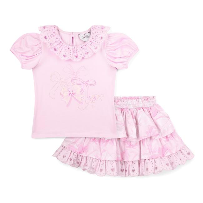 Picture of A Dee Bowtique Chic Riri Bow Print Skirt Set With Broderie Anglaise - Pink Blossom