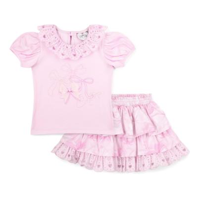 Picture of PRE ORDER A Dee Bowtique Chic Riri Bow Print Skirt Set With Broderie Anglaise - Pink Blossom