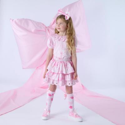 Picture of PRE ORDER A Dee Bowtique Chic Riri Bow Print Skirt Set With Broderie Anglaise - Pink Blossom