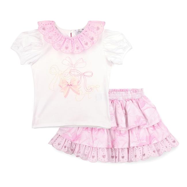 Picture of A Dee Bowtique Chic Riri Bow Print Skirt Set With Broderie Anglaise - Bright White