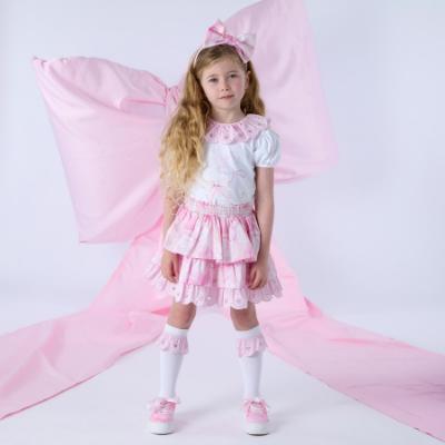 Picture of A Dee Bowtique Chic Riri Bow Print Skirt Set With Broderie Anglaise - Bright White