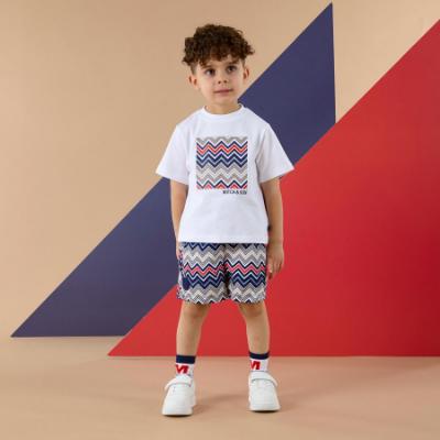 Picture of PRE ORDER Mitch & Son JNR Pedro T-shirt & Pablo ZigZag Print Swimshorts Set X 2 - Blue Navy