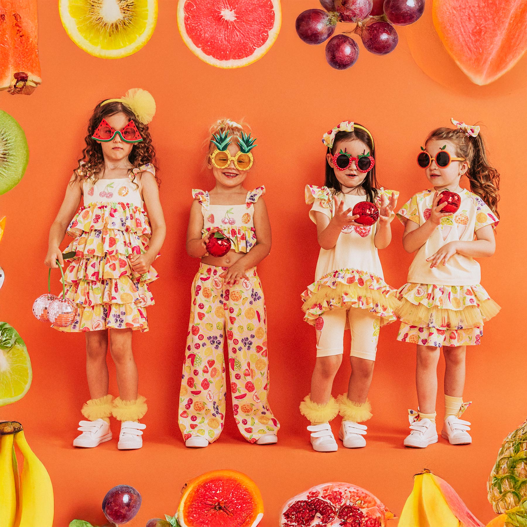 Daga Girls Tutti Frutti Top & Tulle Skort Set X 2 - White Yellow.