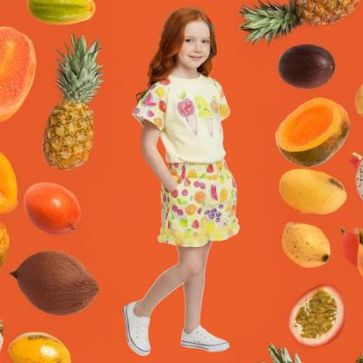 Picture of PRE ORDER Daga Girls Tutti Frutti Top & Print Shorts Set X 2 - White Multi